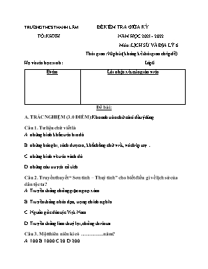 Đề kiểm tra giữa kỳ môn Lịch sử và Địa lý 6 (Sách Cánh Diều) - Năm học 2021-2022